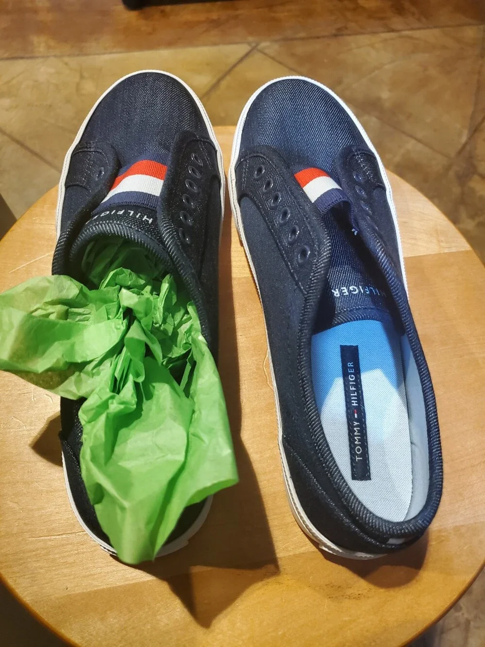 Tommy Hilfiger Women's Navy Slip-On Sneakers with Red and White Stripe